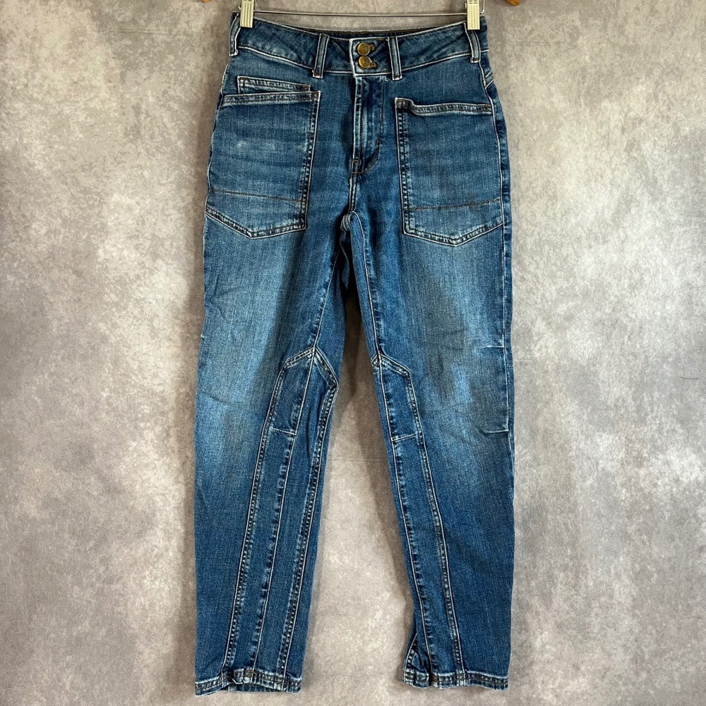 Pilcro Utility Paneled Jeans Womens 25 Blue Medium Wash Double Button Slim Leg